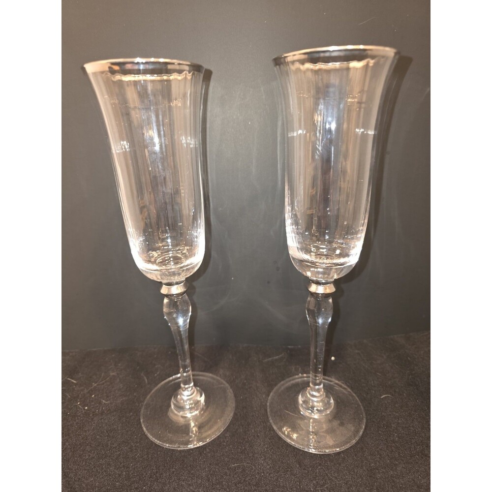 Set Of 2 Block Crystal Platinum Ball/Optic Champagne Flute